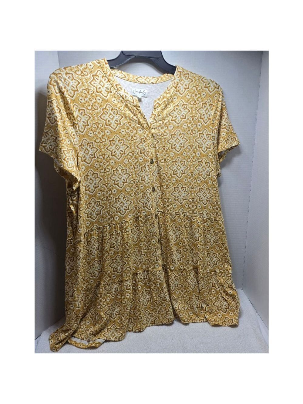 Women's Wonderly Yellow & White Patterned Tunic Top Plus Size XXL